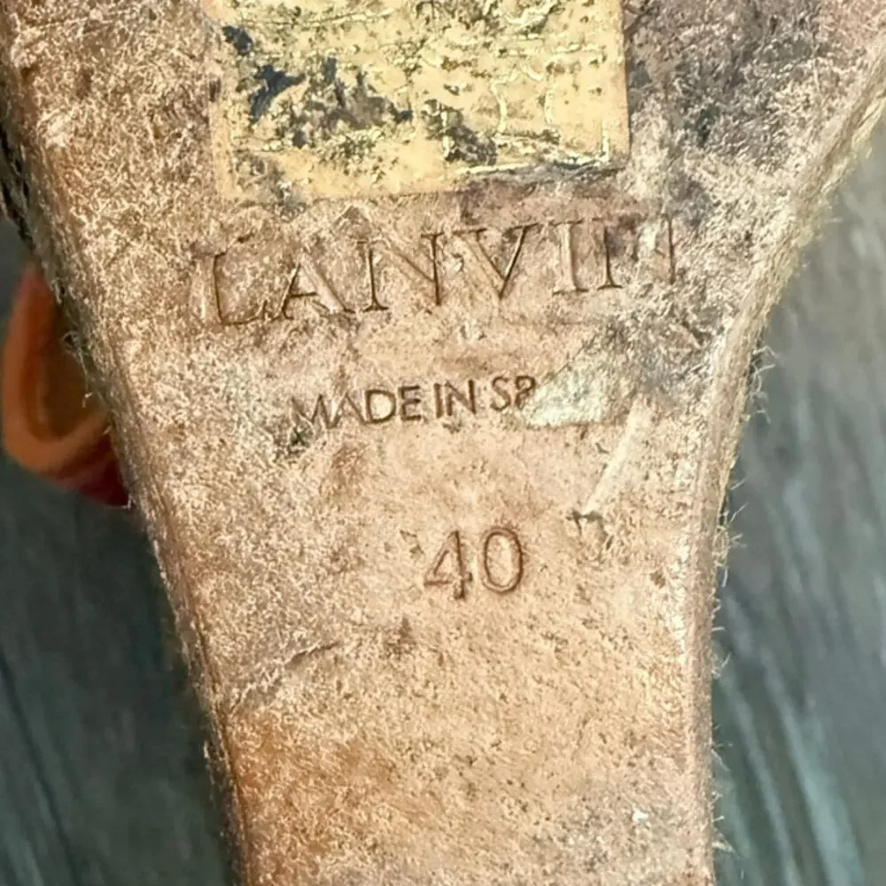 Womens Lanvin‎ Paris Leather Espadrille High Wedge Sandals Size 40 US 8.5
